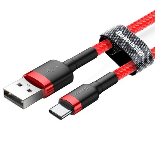 Baseus Premium USB-Type C Kabel- 1 Meter, 3 Ampere Aufladung, Perlenabdeckung - Rot