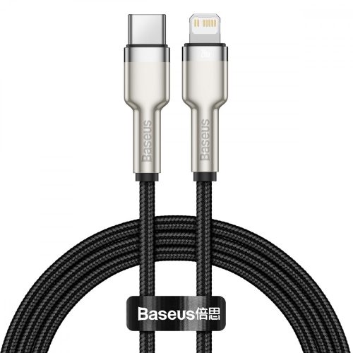 Baseus Premium Type-C – zu Lightning (Apple) Kabel – Metallkopf, 25 cm, 20 W Ladeleistung, Kevlar-Abdeckung – schwarz