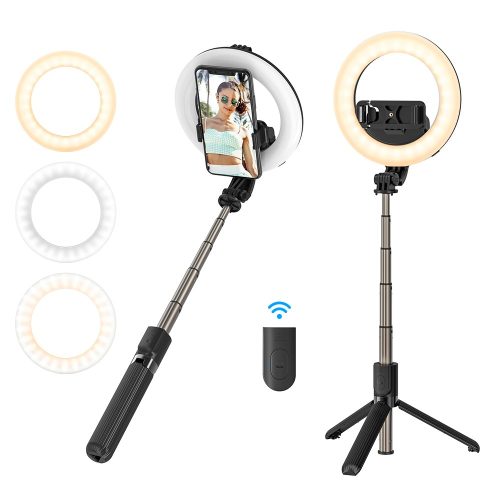 BlitzWolf® BW-BS8 Pro - Fülllicht Selfie Stick, Stativ, 5 Zoll Ringlicht