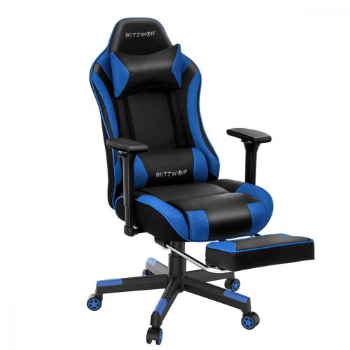 BlitzWolf BW-GC5 Blue Gaming Stuhl – 180° neigbare Rückenlehne, verstellbare Armlehne, Rückenkissen