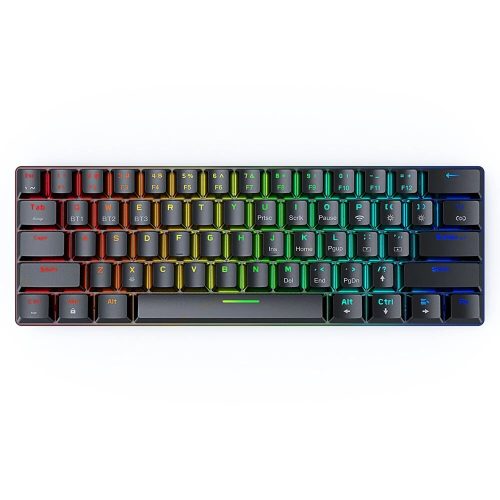 BlitzWolf BW-KB0 Gamer-Tastatur – 61 mechanische OUTEMU Blue Switch-Tasten, RGB-LED-Beleuchtung, kabelgebundene und kabellose Nutzung – Schwarz