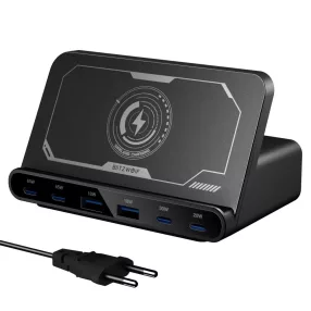   BlitzWolf® BW-S27 - 160W Tisch-Schnellladegerät, 6 USB-Ladeports (Typ C und USB-A) + kabelloses Laden