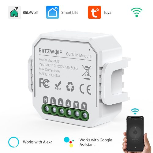 Blitzwolf® BW-SS6 Wifis Smart SMART Shutter / Curtain Controller - Anwendungssteuerung, Timing, Sprachanweisung. Integration von Amazon Echo, Google Home und IFTTT