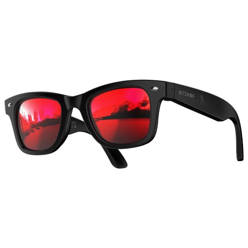 BlitzWolf® BW-AG1 – Smart-Brille mit rot beschichteten Gläsern – Herzfrequenzmessung, Blutsauerstoffmessung, IP66, HiFi-Sound