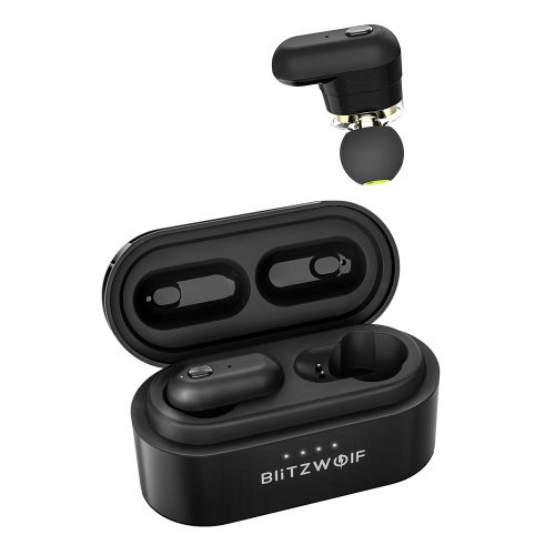 Bluetooth Kopfhörer, BlitzWolf Dynamic Dual-Treiber Bluetooth V5.0 TWS Wireless Drahtlose Sport Kopfhörer Ohrhörer Headset In Ear 3D-Stereo Sound mit Ladebox für iPhone Samsung Smartphone (Schwarz)