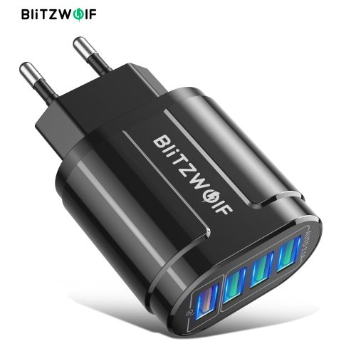 BlitzWolf® BK-385 – 4 USB-A-Anschlüsse, 48-W-Wand-Schnellladegerät – zum schnellen Laden von Android- und Apple-Telefonen