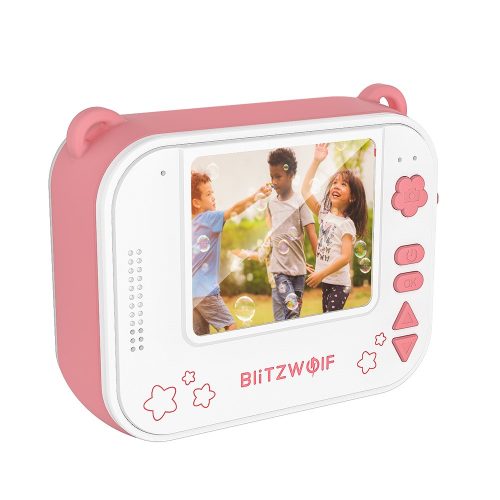 Blitzwolf BW-DP1 - Kinderkamera und Sofortdrucker in einem: 1080P, 30fps, Filter usw. - pink