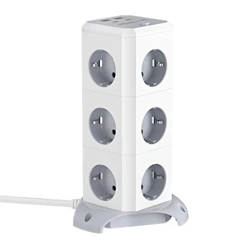 BlitzWolf® BW-EC3 - Desktop-USB-Ladegerät: 2xUSB-A + 2x USB-C-Ladeanschlüsse + 12x 230-Volt-Ausgänge