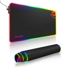   Blitzwolf BW-MP1 - Wasserdichtes, RGB-beleuchtetes, rutschfestes Mauspad mit 10 verschiedenen Lichteffekten, Größe: 800x400x5