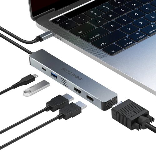 BlitzWolf BW-NEW-TH11 USB-Hub 5 in 1: 2x HDMI-Anschlüsse, Leistungsübertragung: 87 W, 1x USB-A 3.0, 1x VGA-Anschluss