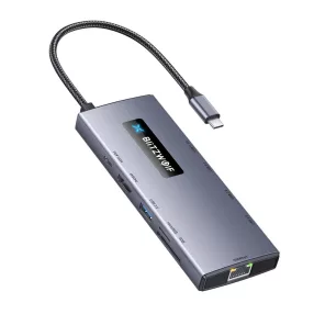   BlitzWolf BW-NEW-TH8 USB-Hub 10 in 1: 1x HDMI 4K@60HZ, 5x USB 3.0, 1x RJ45, Power Delivery: 100W, SD/TF-Kartenleser
