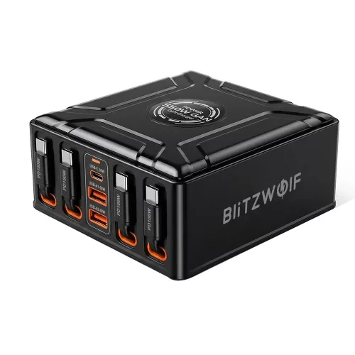 Blitzwolf® BW-S34 550W 7-Port USB PD Desktop-Ladegerät mit einziehbarem Kabel – 5 USB-C + 2 USB-A QC PD Schnellladung