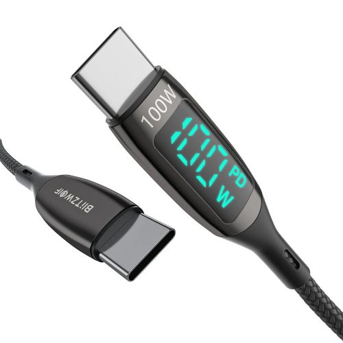 USB-Typ-C-zu-Typ-C-Kabel – BlitzWolf® BW-TC23 – 1,8 Meter Länge, LED-Anzeige, PD3.0 – 100 W, 20 V/5 A Ladeleistung