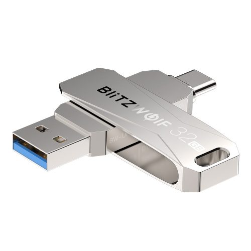 USB Type C - USB 3.0 - BlitzWolf® BW-UPC2 - 128 GB Memory Stick Aluminium Speicherstick USB Flash-Laufwerk bis zu MB/s mit LED-Anzeig für Studenten, Büroangestellte (Silber)