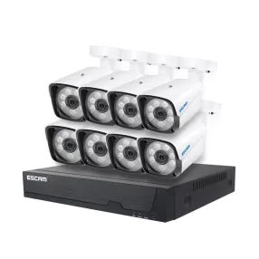   ESCAM PVR608 - 8-teiliges Aluminiumgehäuse, kabelgebundene (POE) IP-Außenkamera + Zentraleinheit (NVR): 1080P, Bewegungs