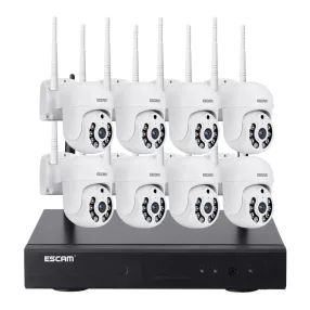   ESCAM WNK718 - 8 Metallgehäuse, WiFi-IP-Dome-Kamerasystem für den Außenbereich: 1080P, Farb-Nachtsicht, Bewegungserkennung, Zwei-Wege-Sound, IP66