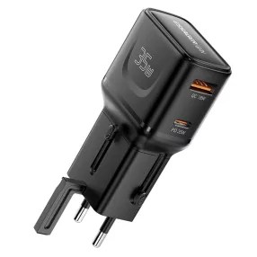   ESSAGER® G535 – 35-W-GaN-Reiseladegerät mit Netzstecker (CN/US + EU + UK + AUS). Für Android, Apple und Windows