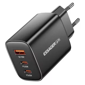   ESSAGER® RC65WCF – 65-W-GaN-Schnellladegerät für die Wandmontage mit 2x USB-C + 1x USB-A. Für Laptops, Smartphones etc