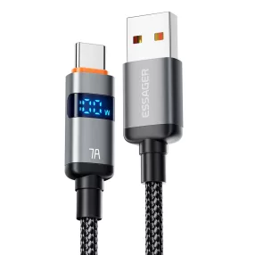   ESSAGER ES-X61 – 2 Meter langes Type-A - Type-C Kabel. Digitalanzeige, 100-W-Ladefunktion, Perlmuttstoffbezug