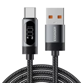   ESSAGER ES-X64 – 1 Meter langes Type-A - Type-C Kabel. Digitalanzeige, 100-W-Ladefunktion, Perlmuttstoffbezug
