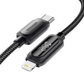   ESSAGER ES-X57 – 1 Meter langes USB-Kabel (Type-C/Lightning). Digitalanzeige, 29-W-Ladefunktion, Perlmuttstoffbezug