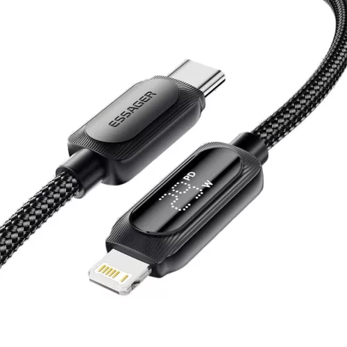 ESSAGER ES-X57 – 2 Meter langes USB-Kabel (Type-C/Lightning). Digitalanzeige, 29-W-Ladefunktion, Perlmuttstoffbezug