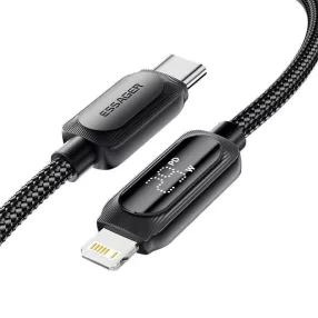   ESSAGER ES-X57 – 3 Meter langes USB-Kabel (Type-C/Lightning). Digitalanzeige, 29-W-Ladefunktion, Perlmuttstoffbezug