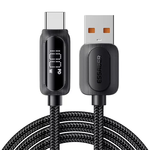 ESSAGER ES-X57 - 2 meter, USB-A - USB Type-C Kabel. Digitalanzeige, 100-W-Ladefunktion, Perlmuttstoffbezug