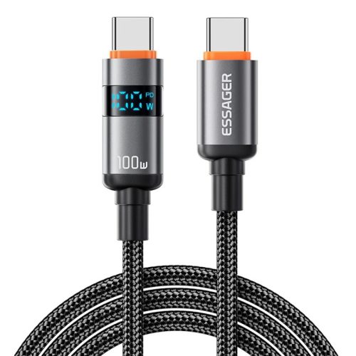 ESSAGER ES-X61 – 1 Meter langes Type-C - Type-C Kabel. Digitalanzeige, 100-W-Ladefunktion, Perlmuttstoffbezug
