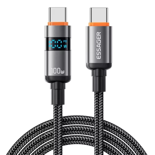 ESSAGER ES-X61 – 1 Meter langes Type-C - Type-C Kabel. Digitalanzeige, 100-W-Ladefunktion, Perlmuttstoffbezug
