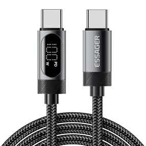   ESSAGER ES-X64 – 2 Meter langes Type-C - Type-C Kabel. Digitalanzeige, 100-W-Ladefunktion, Perlmuttstoffbezug