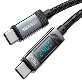   ESSAGER ES-X47 – 1 Meter langes Type-C - Type-C Kabel. Digitalanzeige, 240-W-Ladefunktion, Perlmuttstoffbezug
