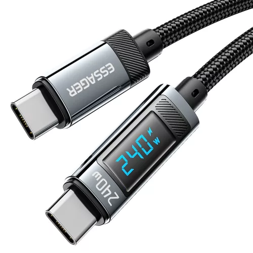 ESSAGER ES-X47 – 1 Meter langes Type-C - Type-C Kabel. Digitalanzeige, 240-W-Ladefunktion, Perlmuttstoffbezug