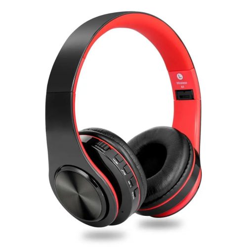 HiGi D-422 – Bluetooth 5.0-Kopfhörer – 10 Stunden Betriebszeit, 40-mm-Lautsprecher, integriertes Mikrofon, BT + 3,5-Klinken-Anschluss – Schwarz und Rot