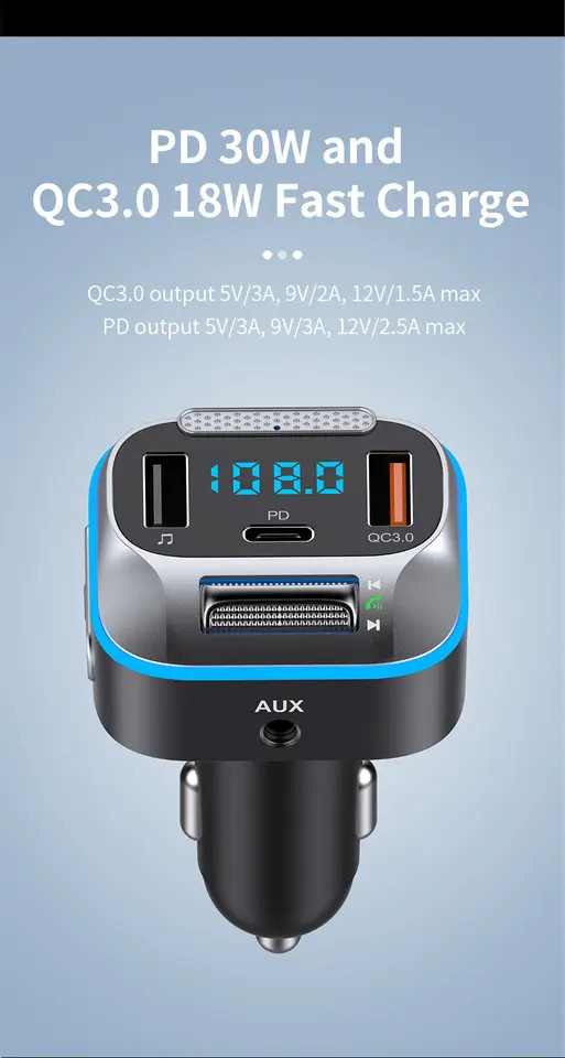 HiGi® - T73 Auto-Bluetooth-V5.0-FM-Transmitter und Auto-USB
