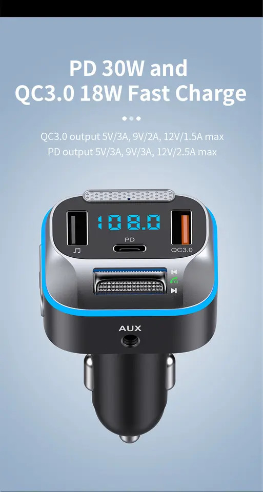 Bluetooth FM Transmitter für Auto, Blaue