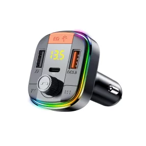   HiGi® - T832 Zigarettenanzünder FM-Transmitter & Auto-USB-Schnellladegerät: 1x USB Typ-C + 1x USB-A