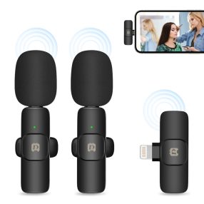  PULUZ PU3150B Wireless Lavalier Noise Reduction Mikrofone und Empfänger (2x Mikrofone + 1x Empfänger) für iPhone / iPad – Schwarz