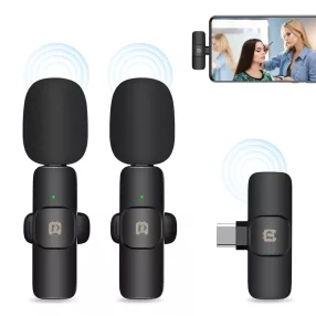   PULUZ PU3151B Drahtlose Lavalier-Mikrofone mit Geräuschunterdrückung und Empfänger (2x Mikrofon + 1x Empfänger) für alle Android-Geräte – Schwarz