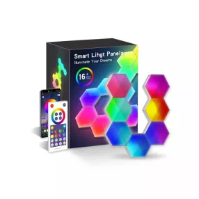   RSH® QG06 – Smart Hexagon Color (RGB) Wandleuchte – 6 Stk., Anwendung + Fernbedienung, kann an die Wand geklebt werden