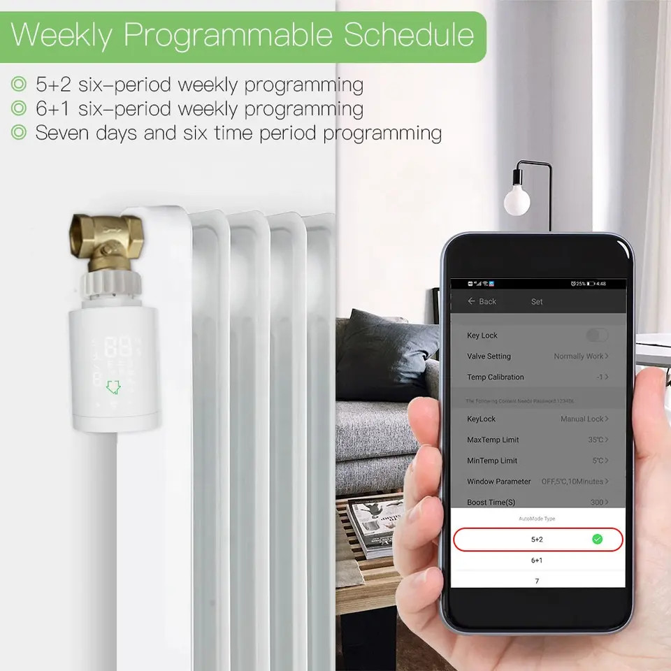 Smartes Heizkörper-Thermostatventil Für Tuya ZigBee – Programmierbar, App-Steuerung, 5–45 °C, Weiß