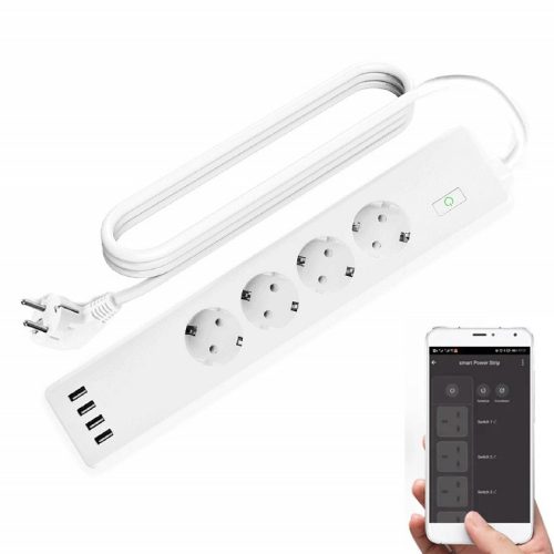 RSH® ZLD-44 EU-W - SMART (WiFi) USB-Ladegerät & -Verteiler mit Überspannungsschutz: 4x USB-Ladegerät + 4x separat steuerbare Stecker. Gesamtlast: 3680W
