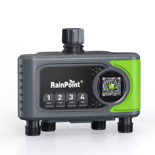 RainPoint® HTV405FRF – 4-Zonen-Gartenbewässerungsventil zur Montage am Wasserhahn – 250 m Reichweite, Durchflussmessung