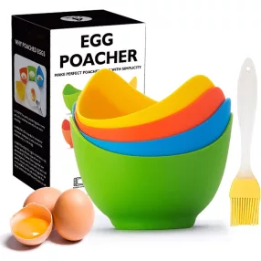    Eierkocher silikon pochierte eier form eier kochen, 4 Stück hochtemperaturbeständiger Antihaft-Eierkocher mit 1 Stück Ölbürste, verwendet für Kochgeschirr, Dampfgarer, Mikrowelle 