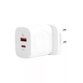   Veger W002 3in1 Wandladegerät - 1x kabellos (QI), 1x PD (20W) 1x USB-Ladegerät (18W) - Unterstützung der Protokolle PD3.0 / PPS / QC3.0