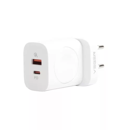 Veger W002 3in1 Wandladegerät - 1x kabellos (QI), 1x PD (20W) 1x USB-Ladegerät (18W) - Unterstützung der Protokolle PD3.0 / PPS / QC3.0