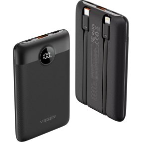   Veger C11 Powerbank – 10000 mAh – eingebaute Kabel, LED-Ladeanzeige, 3x Schnellladeausgang (22,5 Watt)