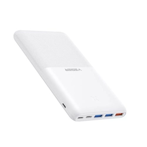Veger S22 Powerbank - 20000 mAh Kapazität, ultradünnes & rutschfestes Design, gleichzeitiges Laden von 4 Geräten, LED-Ladeanzeige - weiß