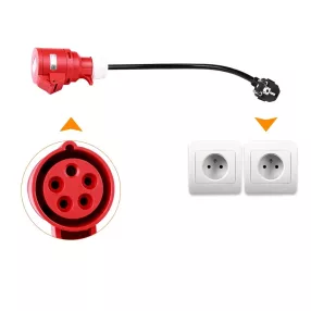   3-Phasen-auf-1-Phasen-Konverterkabel zum Laden von Elektroautos - 1-Phasen-Wandsteckdose 1 x 16 A (3,7 kW) auf 3 x 16 A (11 kW) Konverter