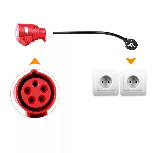 3-Phasen-auf-1-Phasen-Konverterkabel zum Laden von Elektroautos - 1-Phasen-Wandsteckdose 1 x 16 A (3,7 kW) auf 3 x 16 A (11 kW) Konverter